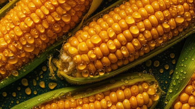 Corn on the cob with water droplets on it