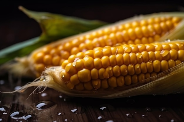 Corn on the cob with water drops on the side