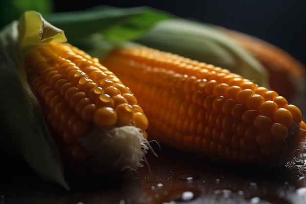 Corn on the cob with water drops on the top