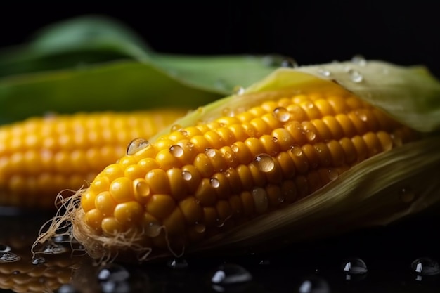 Corn on the cob with water drops