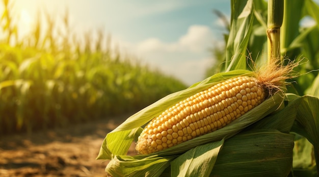 Corn cobs in agriculture field Generative AI