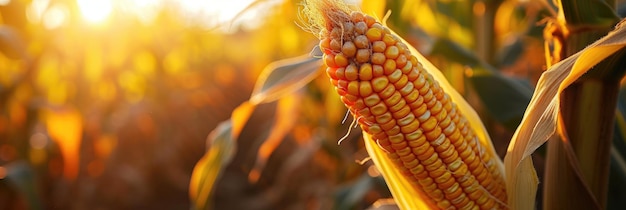 Corn cobs amid a field of corn plantations Generative Ai