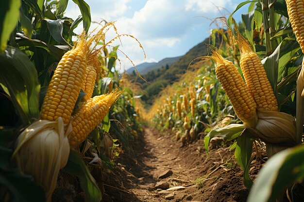 Corn cobs in corn plantation field