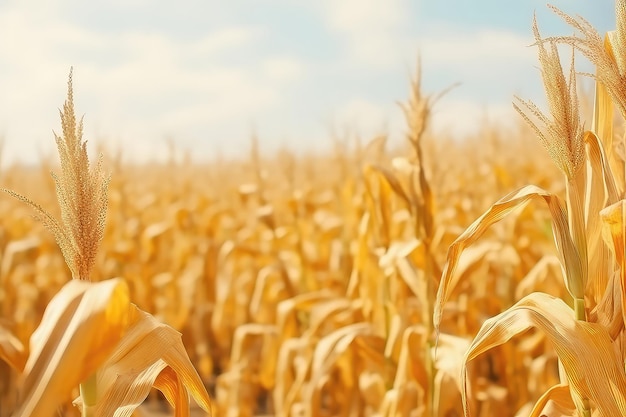 Corn Cobs Fill The Background Of Corn Plantation Field Offering Copy Space