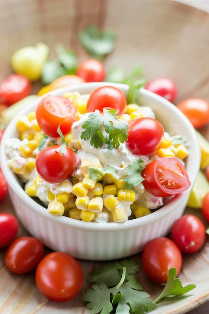 Corn and cream cheese dip with cherry tomatoes