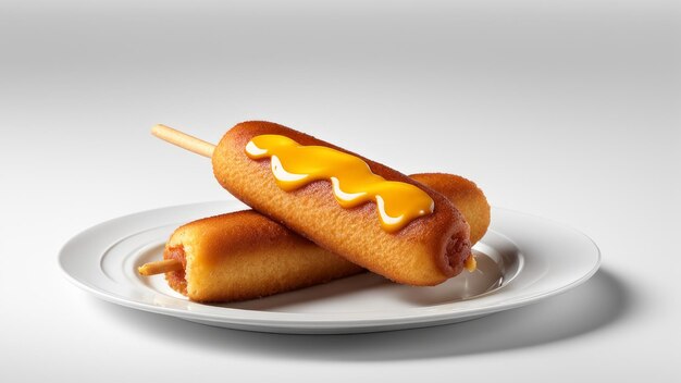 Foto corn dog geserveerd geïsoleerd op witte achtergrond