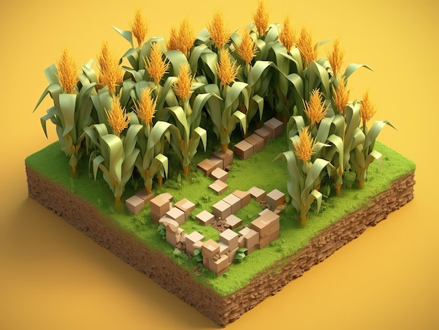 옥수수 밭 아이소 메트릭 디자인 농업 모의 인공 지능 생성