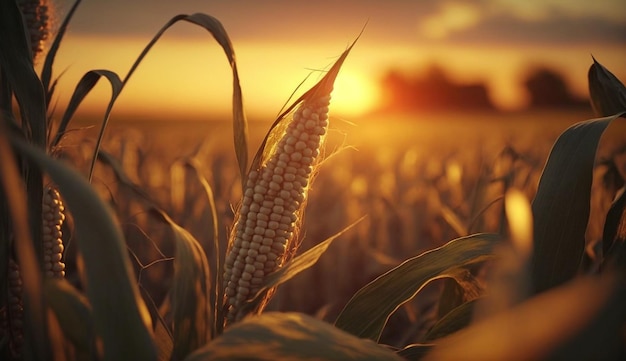 Corn field at sunset Generative AI