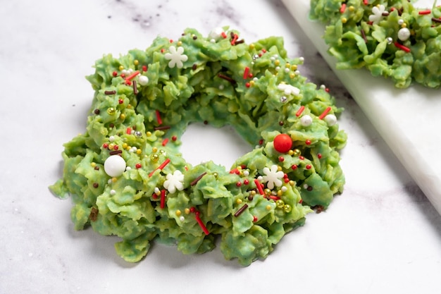 Corn flake crispy bars decorated for a christmas