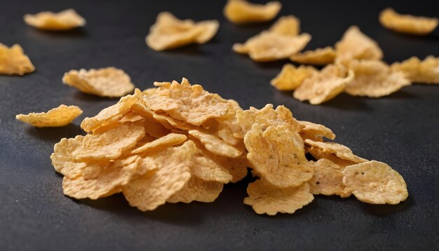 Corn flakes on black background