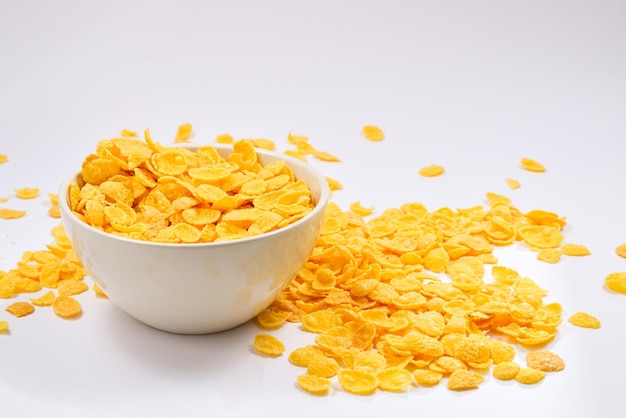 Corn flakes falling to the white bowl Motion Copyspace