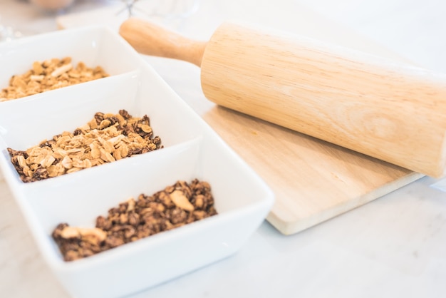 Corn flakes with kitchen utensils