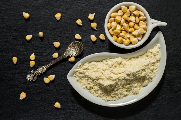 Corn flour and corn on the surface of the shale