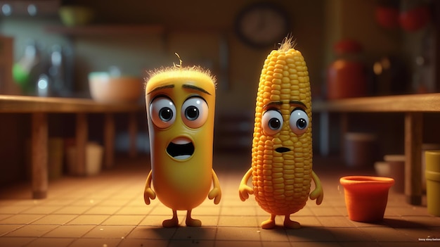 Photo corn friends chatting in kitchen