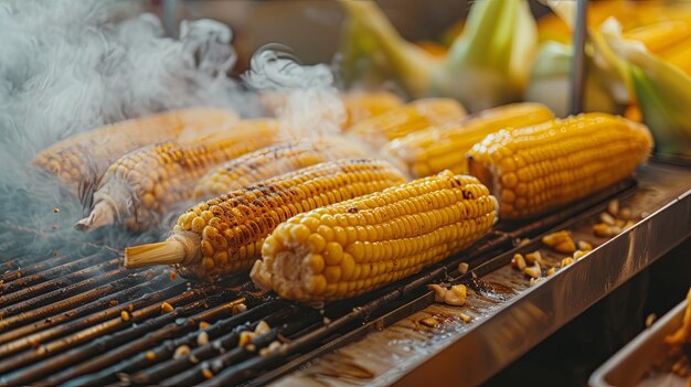 オイルでコーンフライを調理するグリル バナー背景デザイン