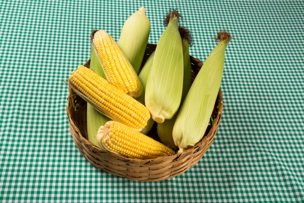 Corn maize and popcorns combined on a table. 