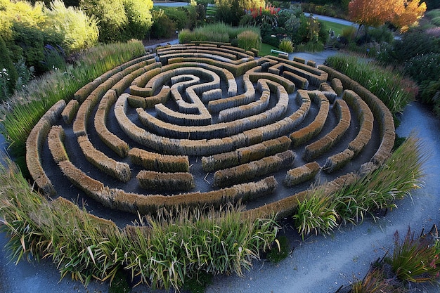 A corn maze with tall stalks creating a labyrinth