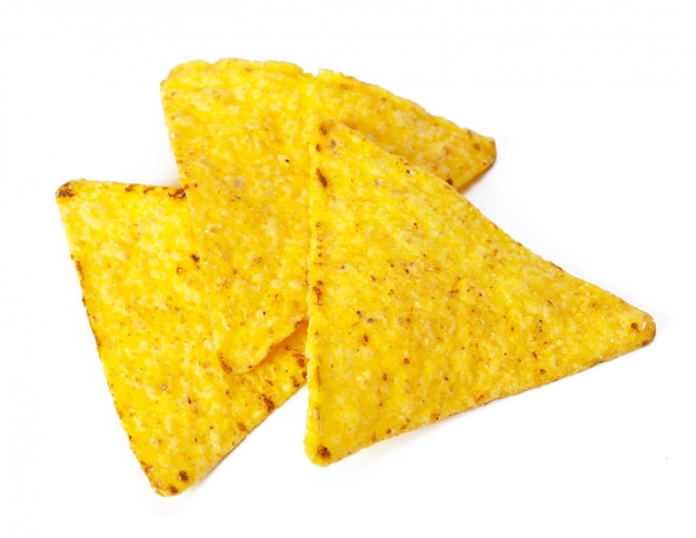 Corn nachos on white background