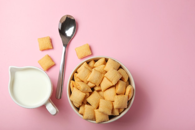 Corn pads with breakfast filling on a colored background close up