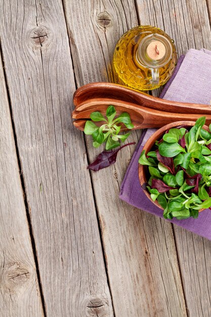 Corn salad leaves and olive oil