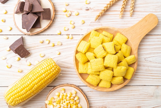 corn snack with chocolate jam