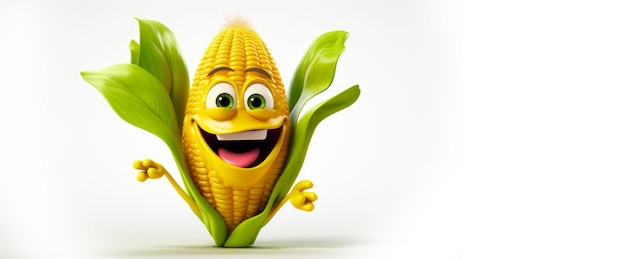 Corn with a cheerful face 3D on a white background