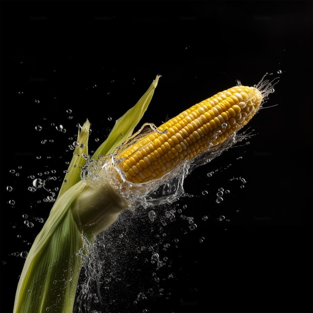 Corn With Water Splash Or Explode Flying In The Air