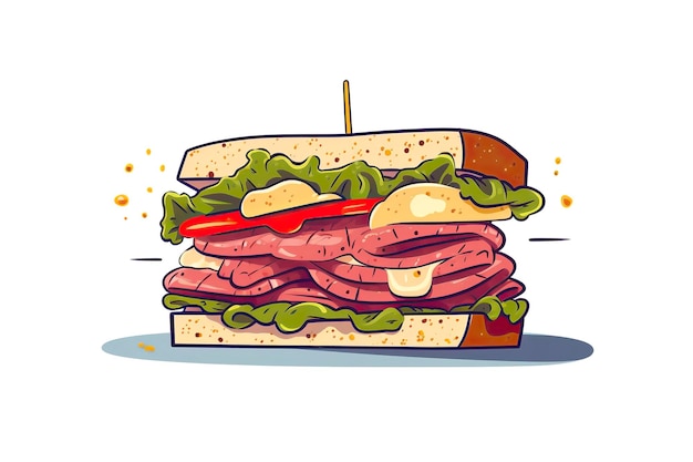 Corned beef sandwich illustration Food illustration Generative AI