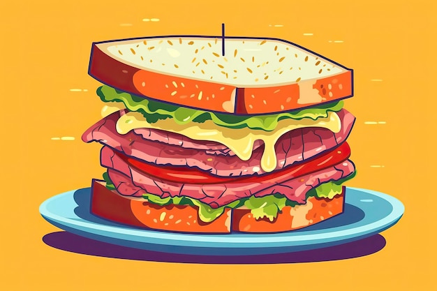 Corned beef sandwich illustration food illustration generative ai