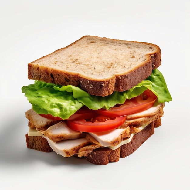 A corned beef sandwich on a white background