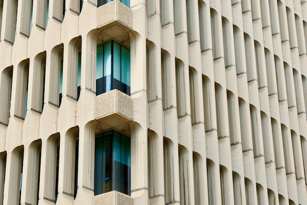 Corner of the beige lined building downtown in Madrid Spain