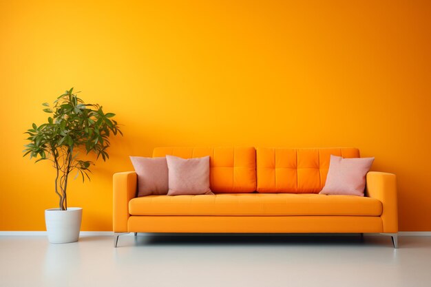 Corner fabric sofa near vibrant wall