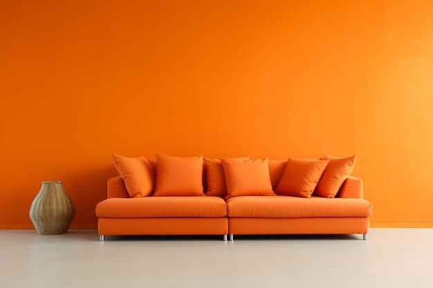 Corner fabric sofa near vibrant wall