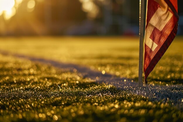 Photo corner flag closeup a focused image highlighting the details of an empty football fields corner