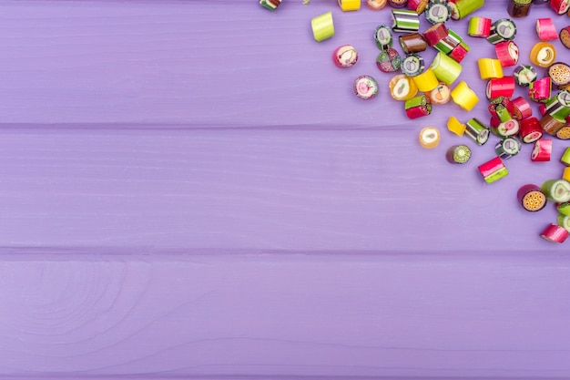 A corner frame made of colored caramel candies