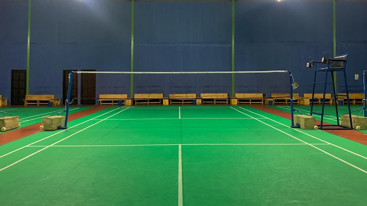 Photo corner of green badminton court