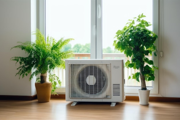 corner of the house where the air conditioning is located AI Generated