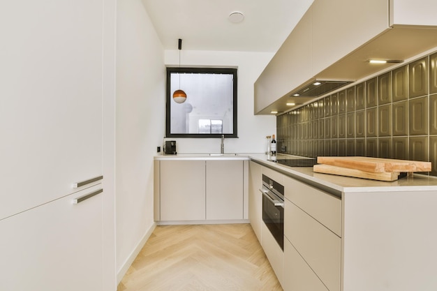 Corner kitchen furniture in modern apartment