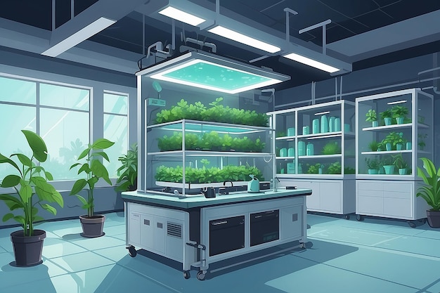 a corner of the lab with a dedicated area for studying the effects of microgravity on plant growth vector illustration in flat style