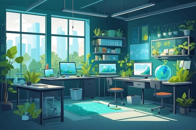 a corner of the lab with a dedicated area for studying the impact of climate change on ecosystems vector illustration in flat style