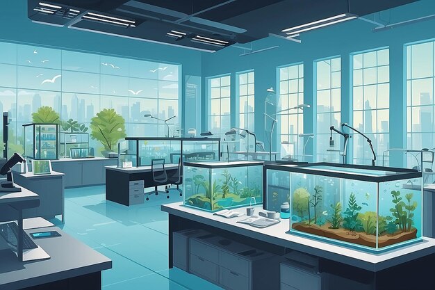 a corner of the lab with a dedicated area for studying the impact of climate change on ecosystems vector illustration in flat style