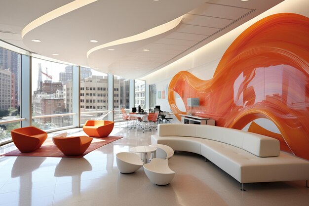 사진 현대적인 인테리어 디자인으로 개방된 사무실 공간의 모이