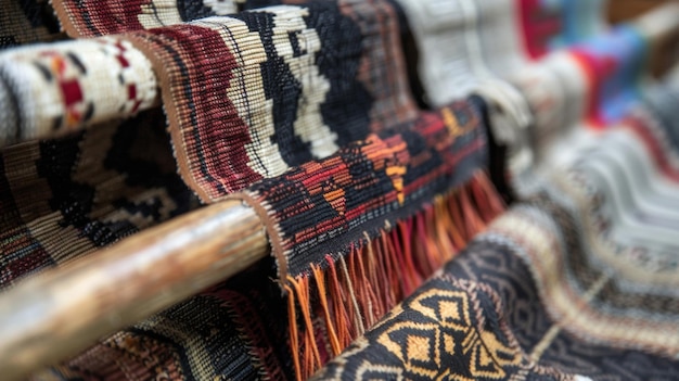 Photo in the corner of a photo we see a snippet of a traditional handwoven textile alongside a modern