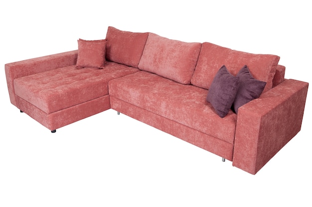 Corner sofa bed of pink isolated