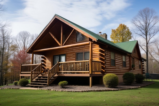 写真 玄関のある木造小屋のコーナービュー