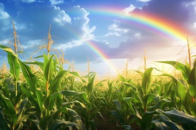 Cornfield with a vibrant rainbow in the sky adding 00273 01