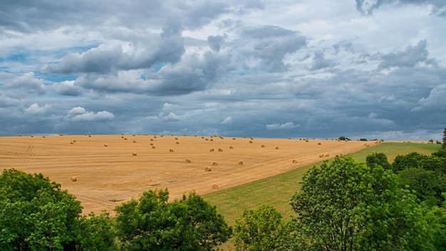 Cornfields on which bales of straw remain after harvest Wheat was harvested