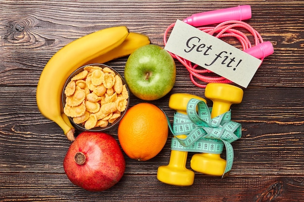 Foto cornflakes fruit en sportuitrusting elke training telt