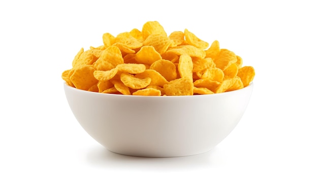 cornflakes in een witte plaat op een witte achtergrond Ai Generative