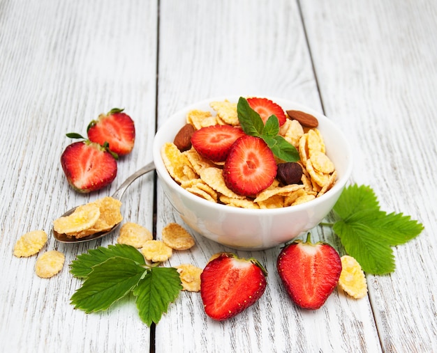 Cornflakes met aardbeien